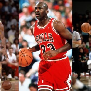 Magic Johnson (L), Michael Jordan (C), and Larry Bird (R)
