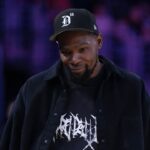 Kevin Durant attends the game between the Golden State Valkyries and the LA Sparks at Crypto.com Arena.