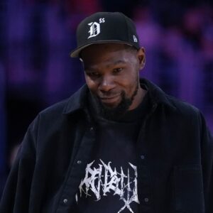 Kevin Durant attends the game between the Golden State Valkyries and the LA Sparks at Crypto.com Arena.