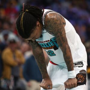 Memphis Grizzlies guard Ja Morant (12) waits to shoot a free throw during the second quarter against the Oklahoma City Thunder during game three for the first round of the 2024 NBA Playoffs at FedExForum.
