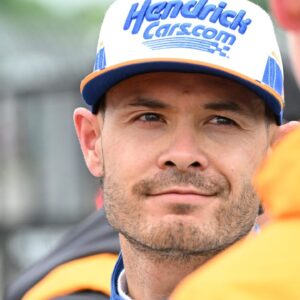 Arrow McLaren driver Kyle Larson (17) is seen talking in the garage area after a crash on Lap 91 on Sunday, May 25, 2025, during the 109th running of the Indianapolis 500 at Indianapolis Motor Speedway.
