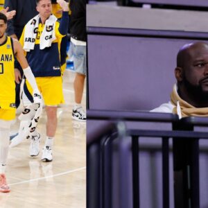 Tyrese Haliburton (L), Shaquille O'Neal (R)