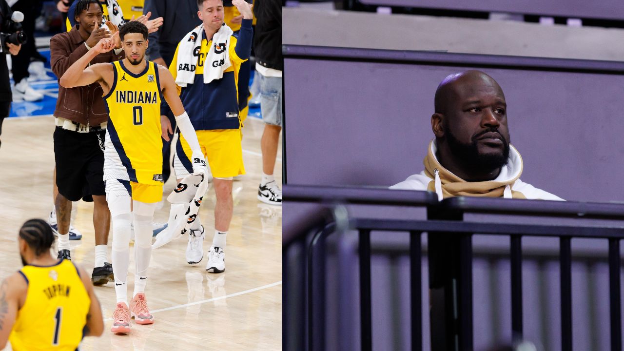 Tyrese Haliburton (L), Shaquille O'Neal (R)