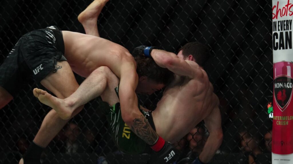 Quillan Salkilld fights Yanal Ashmouz during the UFC 316 at Prudential Center