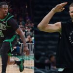 Jrue Holiday (L), Kristaps Porzingis (R)