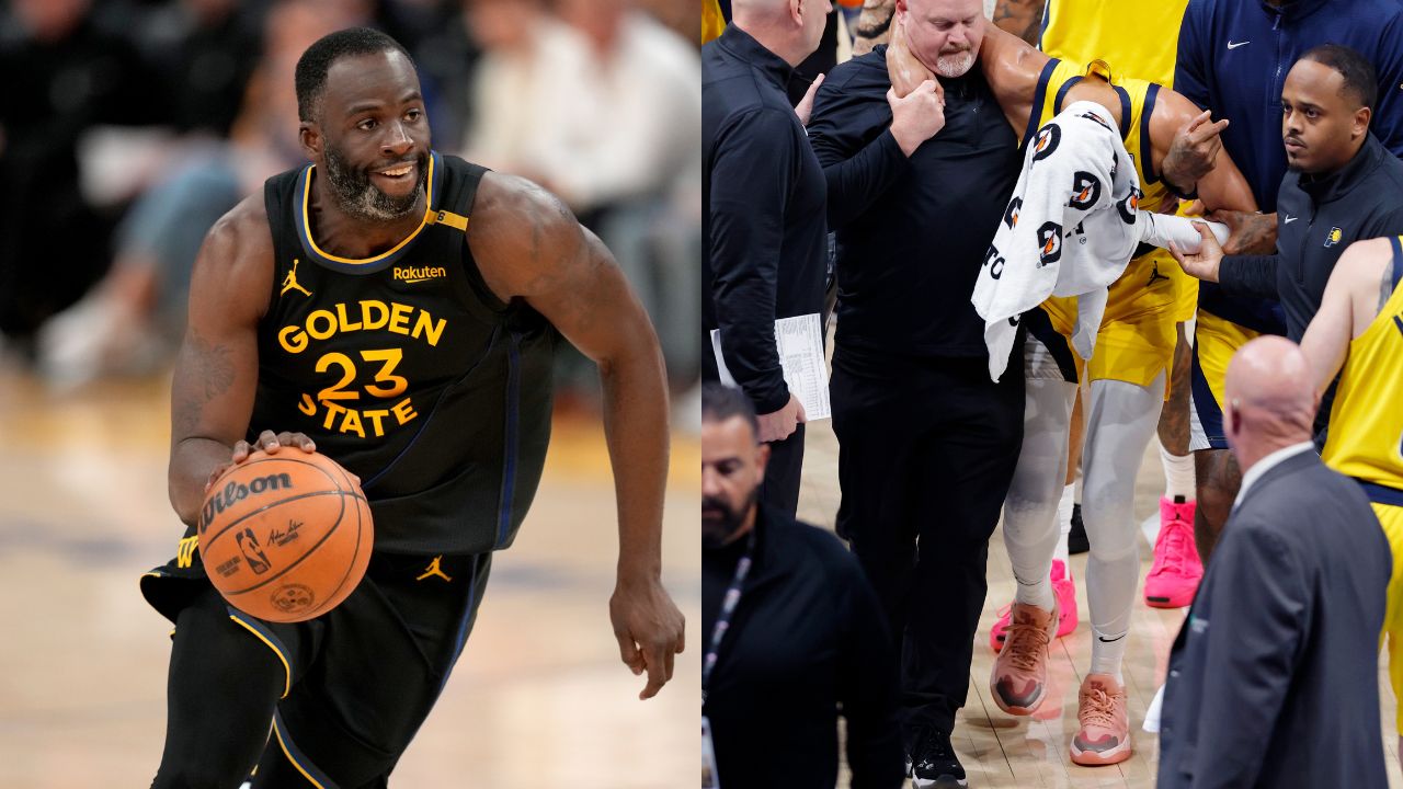 Draymond Green (L), Tyrese Haliburton (R)