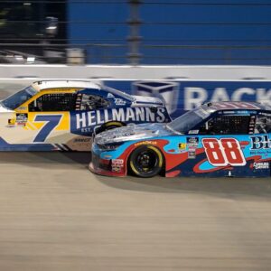 NASCAR Xfinity Series driver Justin Allgaier (7) battles Connor Zilisch (88) during the Tennessee Lottery 250 at Nashville Superspeedway in Lebanon, Tenn.