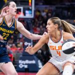 Caitlin Clark and Jacy Sheldon, Fever v Sun