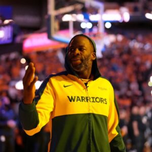 Golden State Warriors forward Draymond Green (23) blows a kiss towards the crowd before the start of the game against the Minnesota Timberwolves during game four of the second round for the 2025 NBA Playoffs at Chase Center.