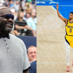 Shaquille O'Neal (L), Tyrese Haliburton (R)