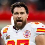 Kansas City Chiefs tight end Travis Kelce (87) against the Philadelphia Eagles in Super Bowl LIX at Ceasars Superdome.