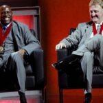 Hall of Fame Earvin Magic Johnson and Larry Bird were inducted into the National Collegiate Basketball Hall of Fame in Kansas City, Missouri, Sunday, November 22, 2009.