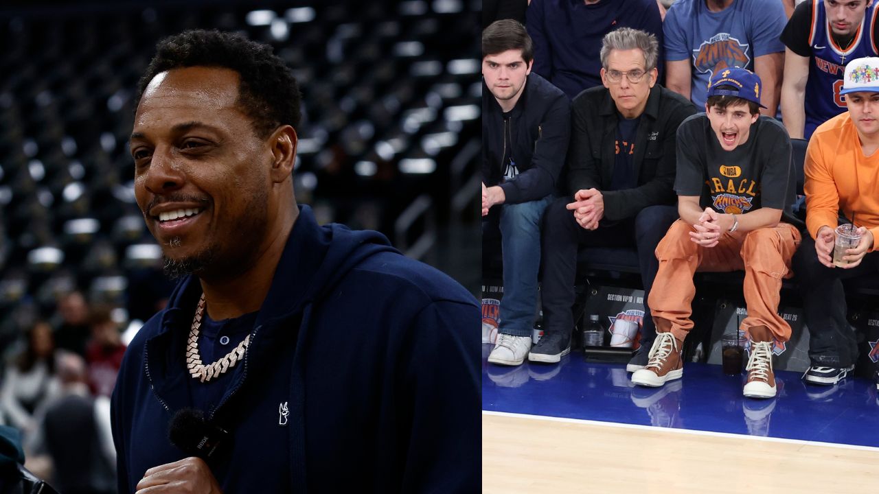 Paul Pierce (L), Timothee Chalamet and Ben Stiller (R)