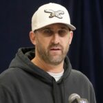 Philadelphia Eagles coach Nick Sirianni speaks during the NFL Scouting Combine at the Indiana Convention Center.