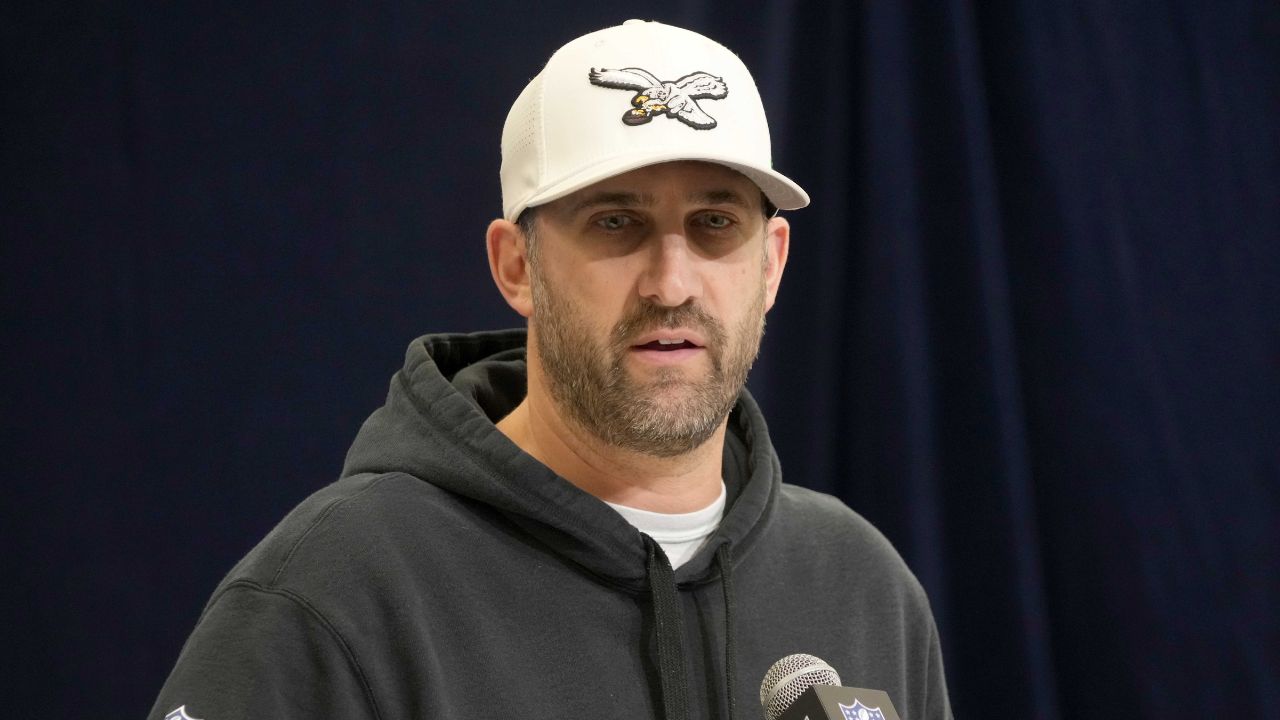 Philadelphia Eagles coach Nick Sirianni speaks during the NFL Scouting Combine at the Indiana Convention Center.
