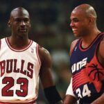 Bulls guard Michael Jordan and Suns forward Charles Barkley face off in the 1993 NBA Finals.
