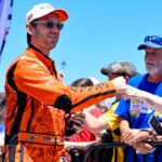 NASCAR Cup Series driver Daniel Suarez (99) is introduced before the start of the Wurth 400 race at Texas Motor Speedway.