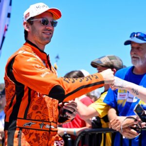 NASCAR Cup Series driver Daniel Suarez (99) is introduced before the start of the Wurth 400 race at Texas Motor Speedway.