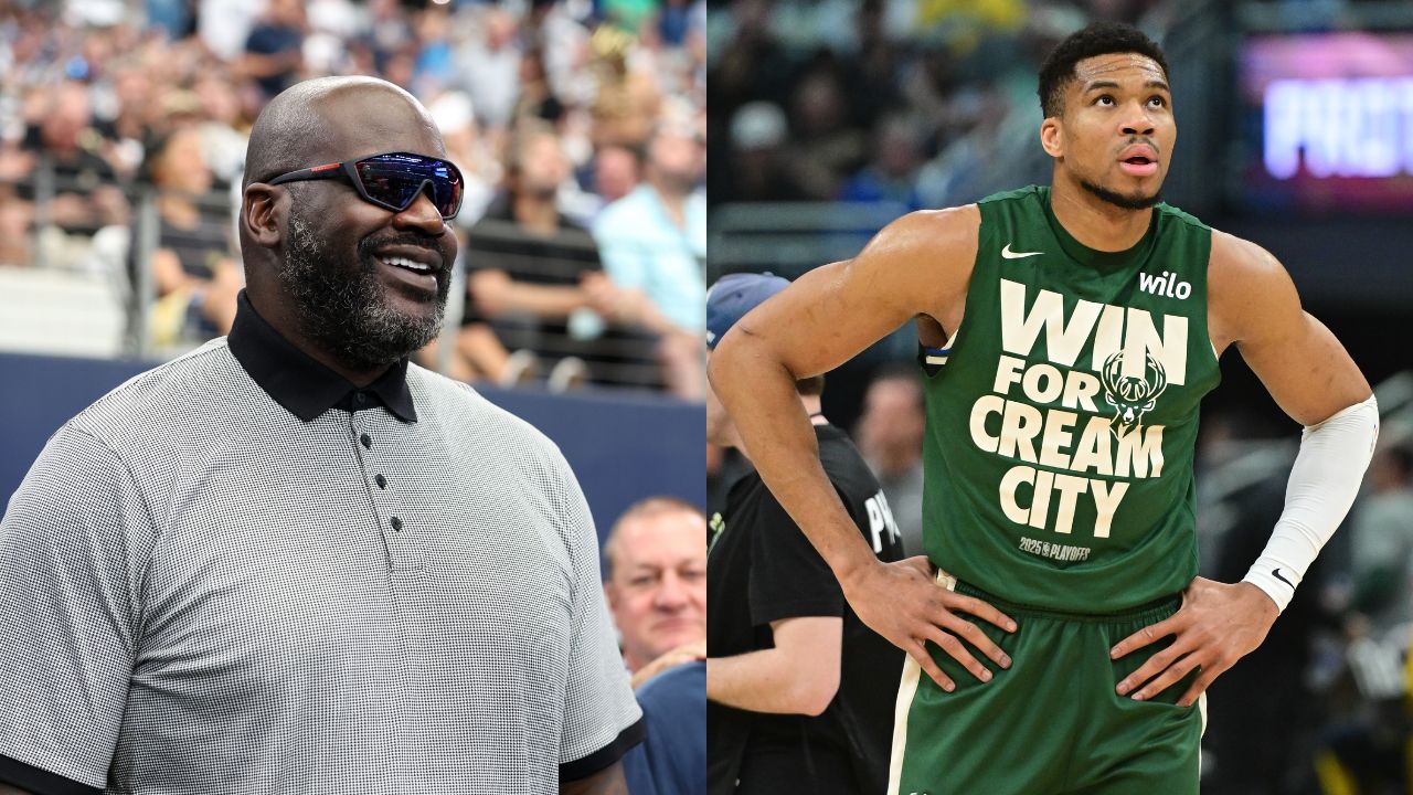 Shaquille O'Neal (L), Giannis Antetokounmpo (R)
