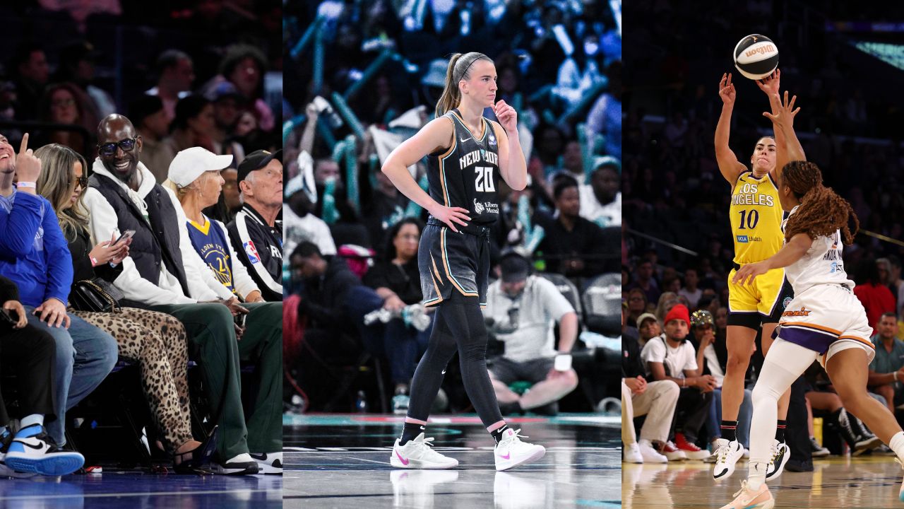 Kevin Garnett (L), Sabrina Ionescu (C), Kelsey Plum (R)