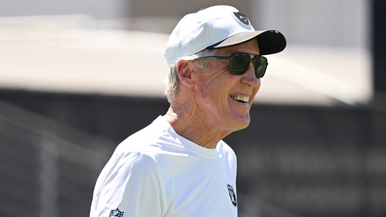 Las Vegas Raiders head coach Pete Carroll looks on during Las Vegas Raiders Minicamp at Intermountain Health Performance Center.