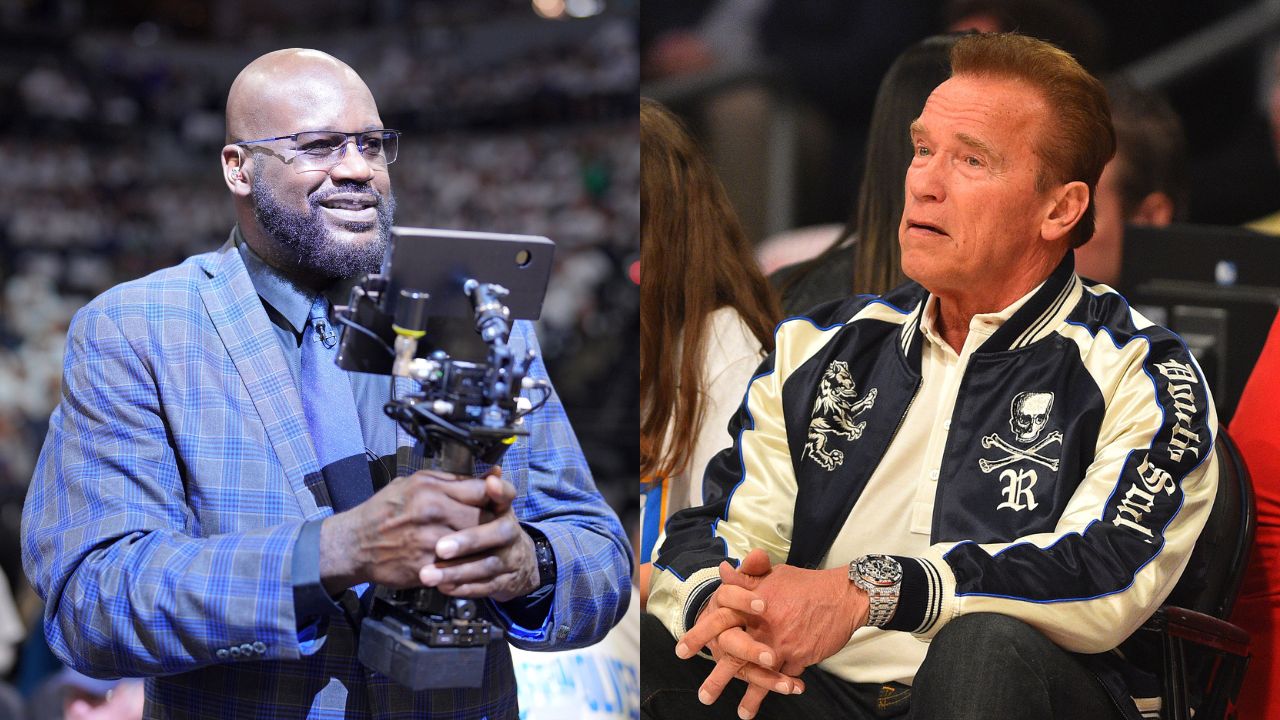 Shaquille O'Neal (L), Arnold Schwarzenegger (R)