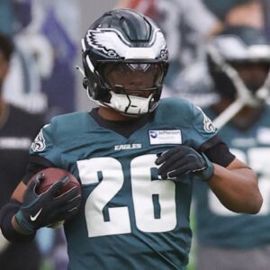 May 28, 2025; Philadelphia, PA, USA; Philadelphia Eagles running back Saquon Barkley (26) during OTAs at NovaCare Complex.