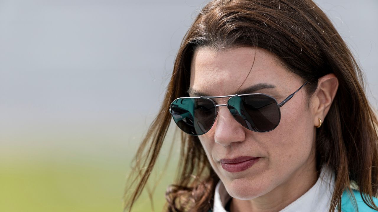 Xfinity Series driver Katherine Legge (32) pauses for the invocation befpre the NASCAR Xfinity: Ag-Pro 300 at Talladega Superspeedway.