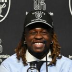 Las Vegas Raiders first round draft pick in the 2025 NFL Draft Ashton Jeanty, speaks to the media at Intermountain Health Performance Center.