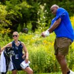 Former NBA player Charles Barkley hits a tee shot during the LIV Invitational Pro-Am at Trump National Golf Club Bedminster.