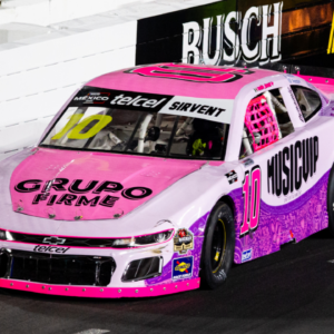 Feb 3, 2024; Los Angeles, California, USA; NASCAR Mexico Series driver Regina Sirvent (10) during a NASCAR Mexico Series race at the Los Angeles Memorial Coliseum. Mandatory Credit: Jason Parkhurst-Imagn Images