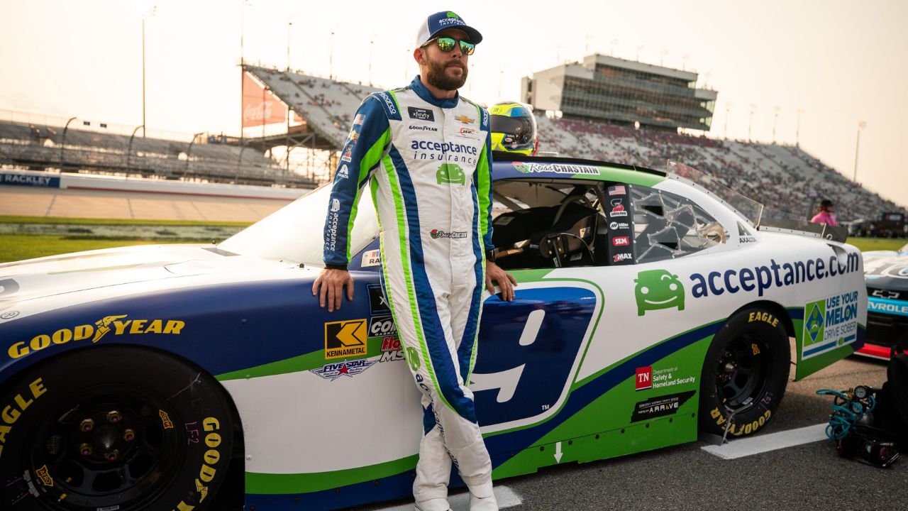 NASCAR Xfinity Series driver Ross Chastain prepares for the race before the Tennessee Lottery 250 at Nashville Superspeedway in Lebanon, Tenn.