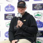 NASCAR Xfinity series car owner Dale Earnhardt Jr. speaks to the media after the Tennessee Lottery 250 at Nashville Superspeedway.