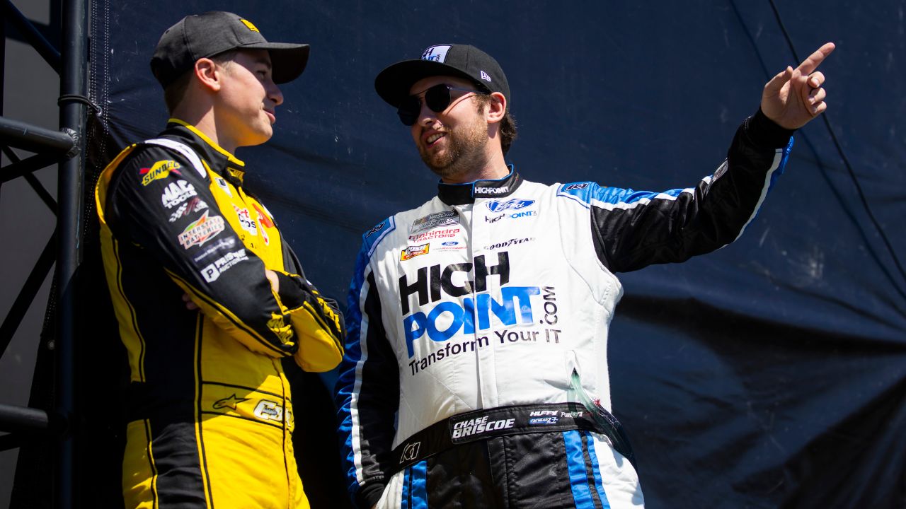 NASCAR Cup Series driver Christopher Bell (left) with Chase Briscoe during the Folds of Honor QuikTrip 500 at Atlanta Motor Speedway.