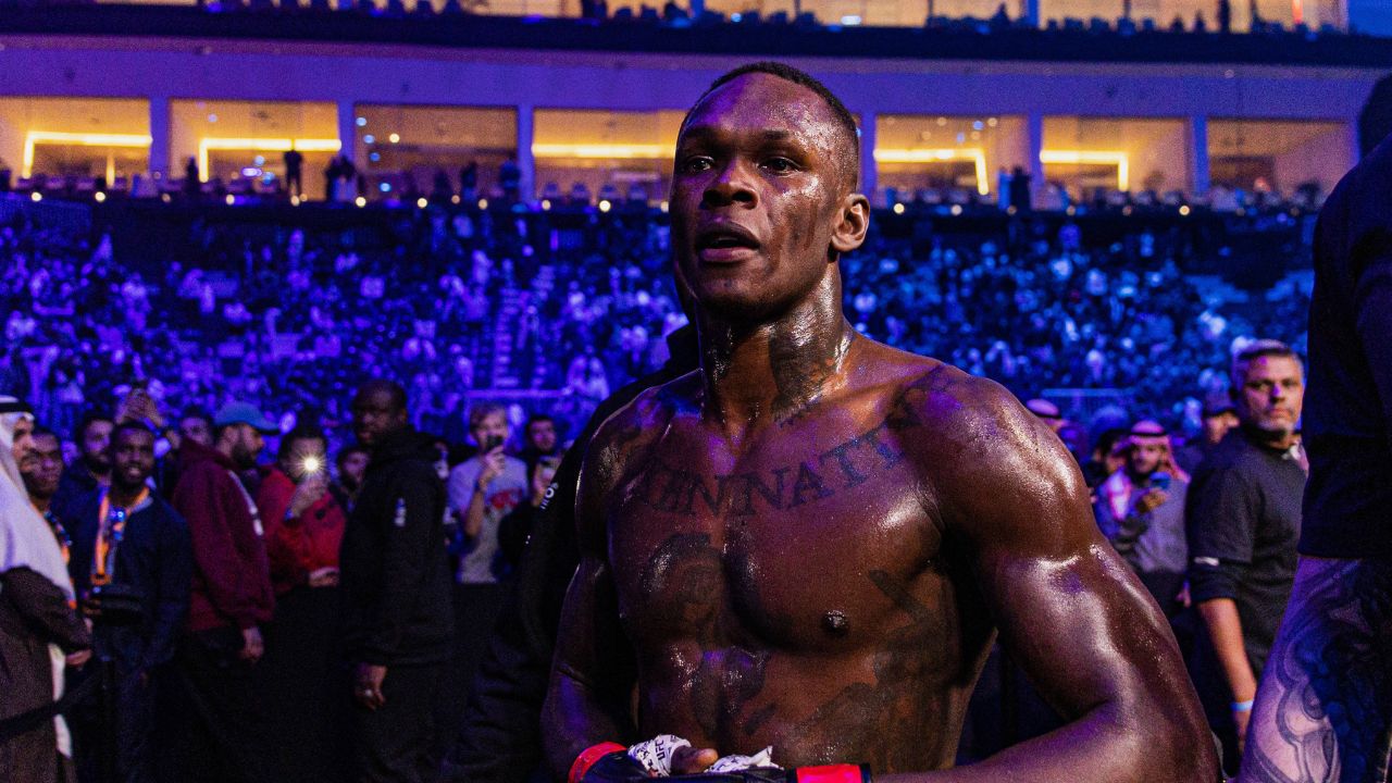 Nassourdine Imavov battles Israel Adesanya in their middleweight fight during the UFC Fight Night: Adesanya v Imavov event