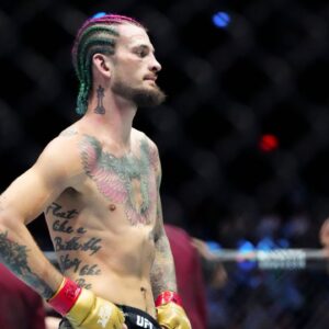 Sean OíMalley of the United States (red gloves) fights Merab Dvalishvili of Georgia (blue gloves) during Riyadh Season Noche UFC 306 at The Sphere.