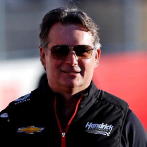 Feb 1, 2025; WInston-Salem, North Carolina, USA; Hendrick Motorsports vice chairman Jeff Gordon walks the track before for the Clash at Bowman Gray at Bowman Gray Stadium. Mandatory Credit: Peter Casey-Imagn Images