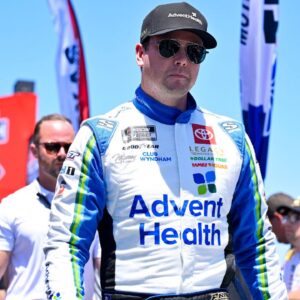 NASCAR Cup Series driver Erik Jones (43) is introduced before the start of the Wurth 400 race at Texas Motor Speedway.