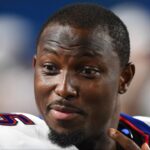 Buffalo Bills running back LeSean McCoy (25) reacts while on the sidelines against the Indianapolis Colts during the fourth quarter at New Era Field.