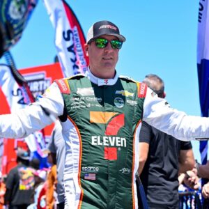 NASCAR Cup Series driver Kyle Busch (8) is introduced before the start of the Wurth 400 race at Texas Motor Speedway.