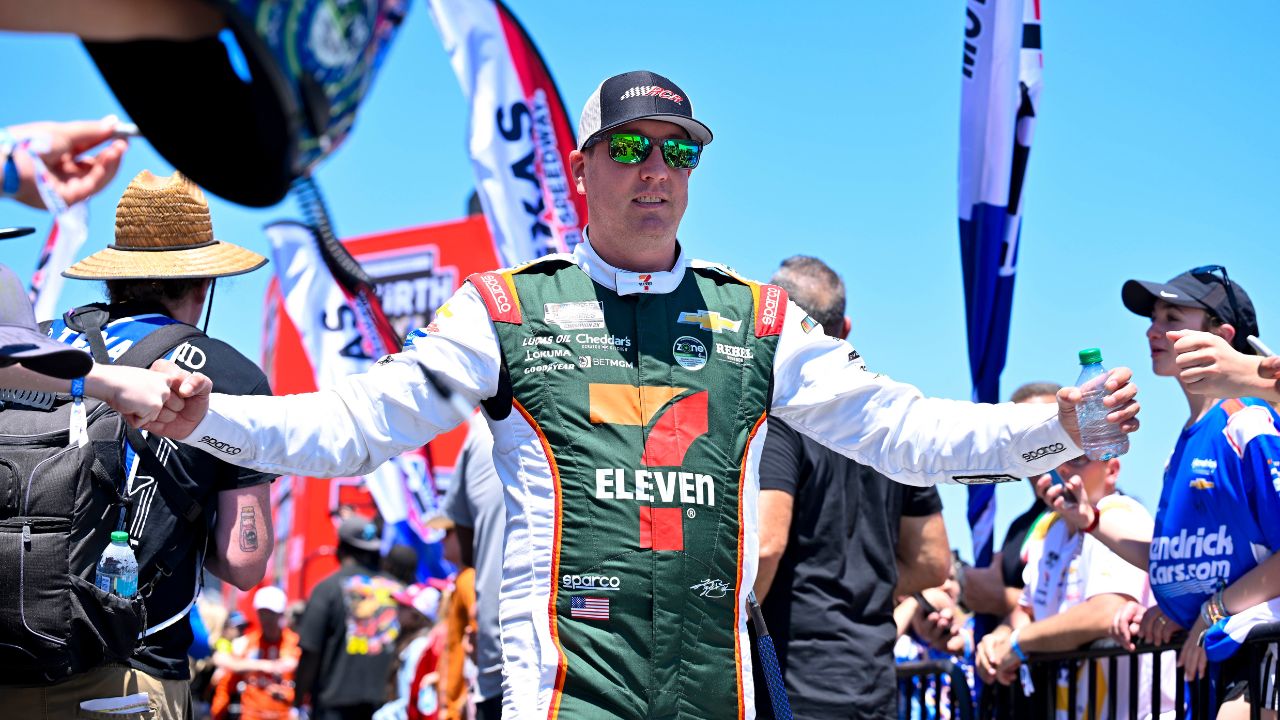 NASCAR Cup Series driver Kyle Busch (8) is introduced before the start of the Wurth 400 race at Texas Motor Speedway.