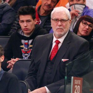 New York Knicks president Phil Jackson watches during the second quarter against the Washington Wizards at Madison Square Garden.