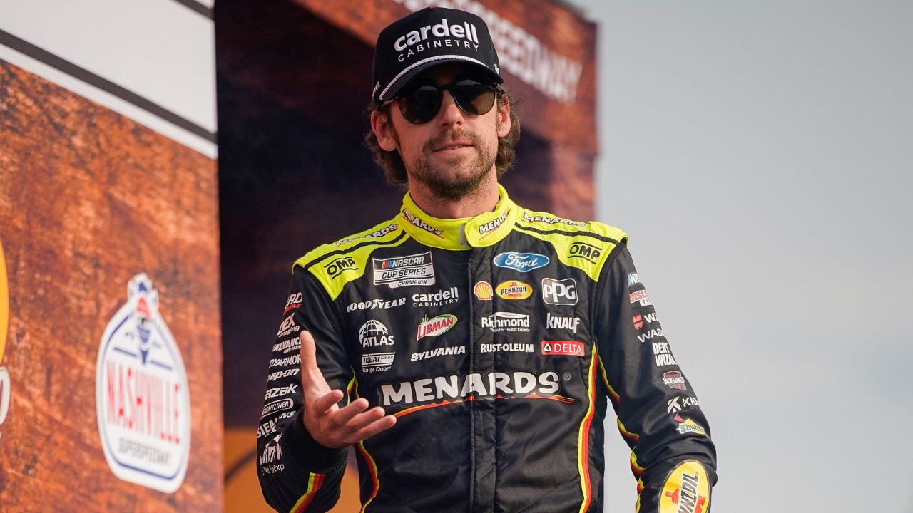 Team Penske NASCAR Cup Series driver Ryan Blaney is introduced before the Cracker Barrel 400 at Nashville Superspeedway in Lebanon, Tenn., Sunday, June 1, 2025.