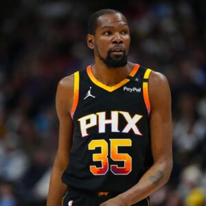 Phoenix Suns forward Kevin Durant (35) during the first quarter against the Denver Nuggets at Ball Arena.
