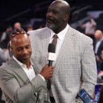 Richard Jefferson and Shaquille O'Neal look on before game five of the eastern conference finals for the 2025 NBA Playoffs at Madison Square Garden.