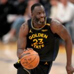 May 12, 2025; San Francisco, California, USA; Golden State Warriors forward Draymond Green (23) dribbles the ball against the Minnesota Timberwolves in the fourth quarter during game four of the second round for the 2025 NBA Playoffs at Chase Center.