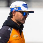 IndyCar Series driver Kyle Larson at the drivers meeting during Legends Day at Indianapolis Motor Speedway.