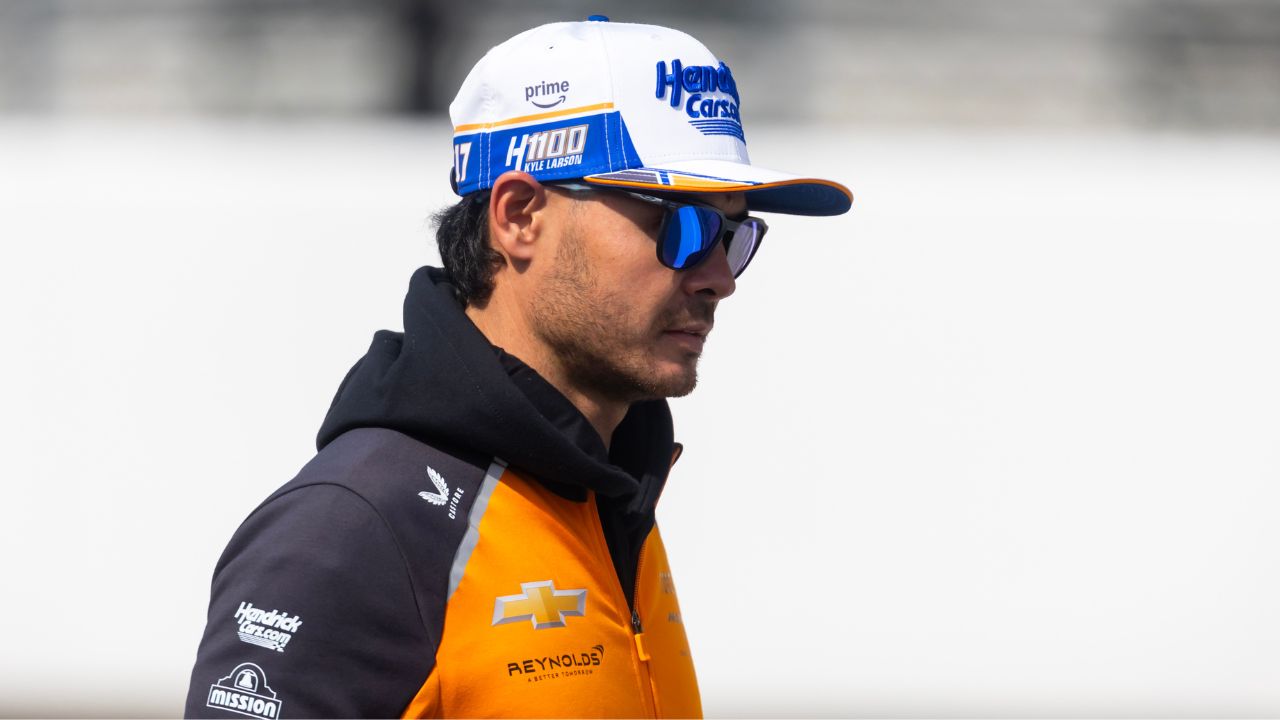 IndyCar Series driver Kyle Larson at the drivers meeting during Legends Day at Indianapolis Motor Speedway.