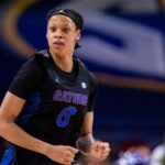 Florida Gators guard Me'Arah O'Neal (8) during the first half against the Alabama Crimson Tide at Bon Secours Wellness Arena