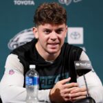Philadelphia Eagles cornerback Cooper DeJean speaks with the media during OTAs at NovaCare Complex.